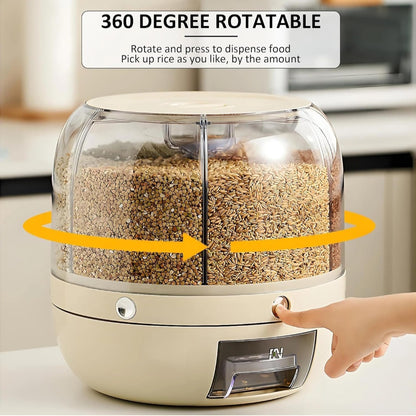 6-Grid Rotating Food Dispenser - Large Capacity Rice Bucket & Cereal Storage Tank