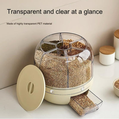 6-Grid Rotating Food Dispenser - Large Capacity Rice Bucket & Cereal Storage Tank