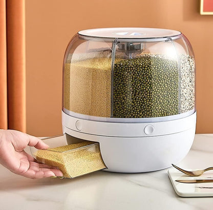 6-Grid Rotating Food Dispenser - Large Capacity Rice Bucket & Cereal Storage Tank