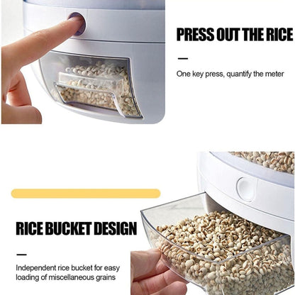6-Grid Rotating Food Dispenser - Large Capacity Rice Bucket & Cereal Storage Tank