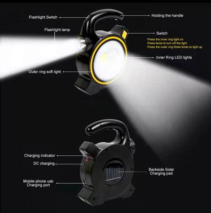 Solar Rechargeable White LED COB Work Light
